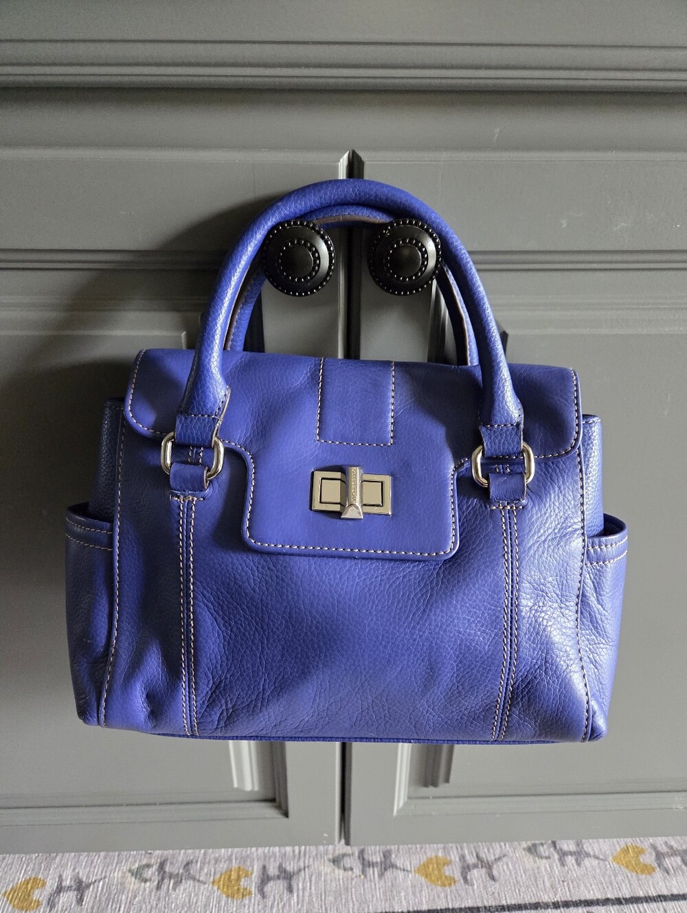 Tignanello Cobalt Blue Leather Satchel with Top Handles